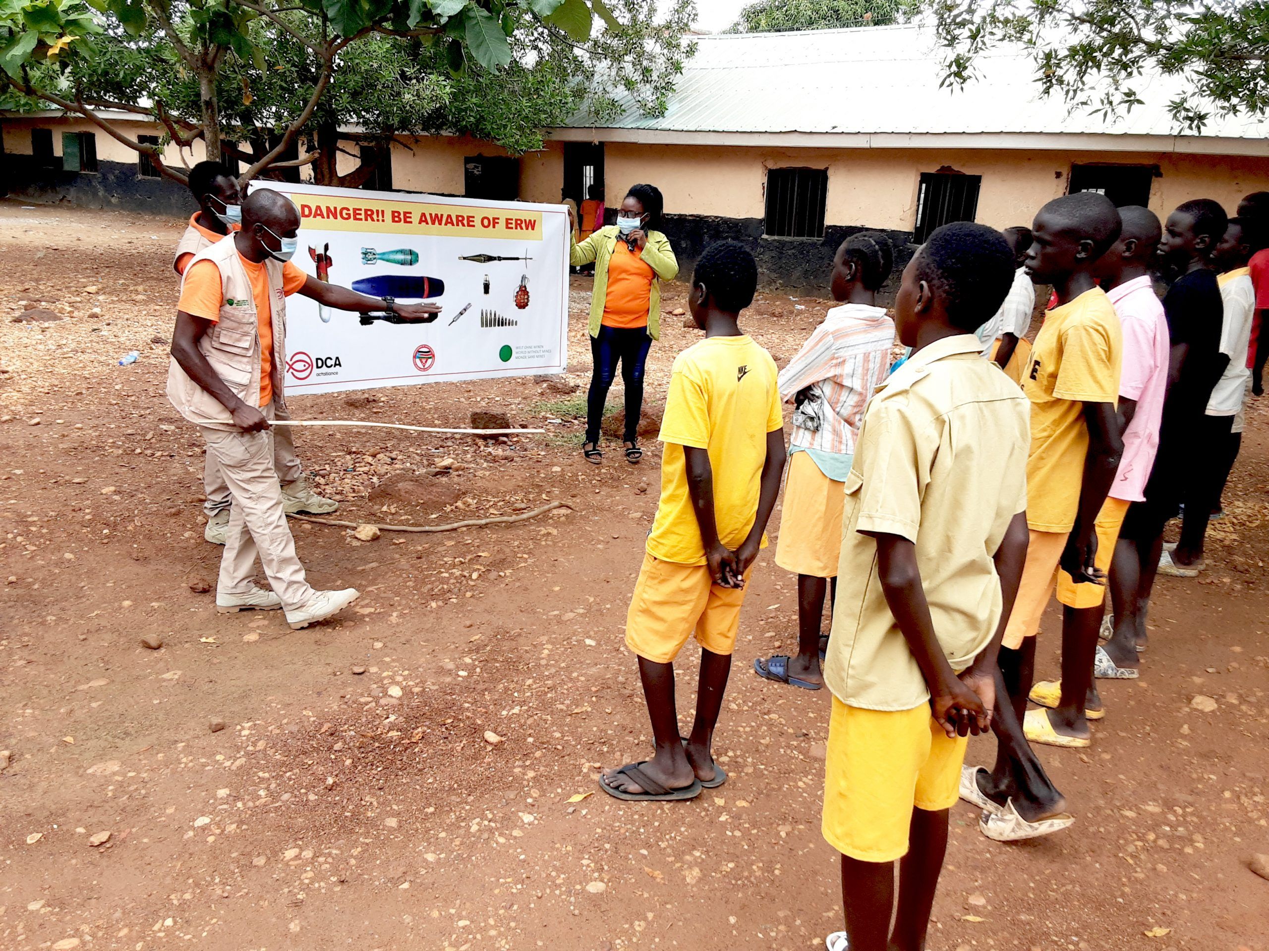 Raising awareness of ERWs at a school in South Sudan