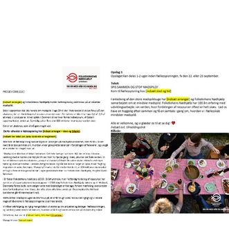 Kommunikationsmateriale: A4-dokument viser arrangement med fællesspisning
